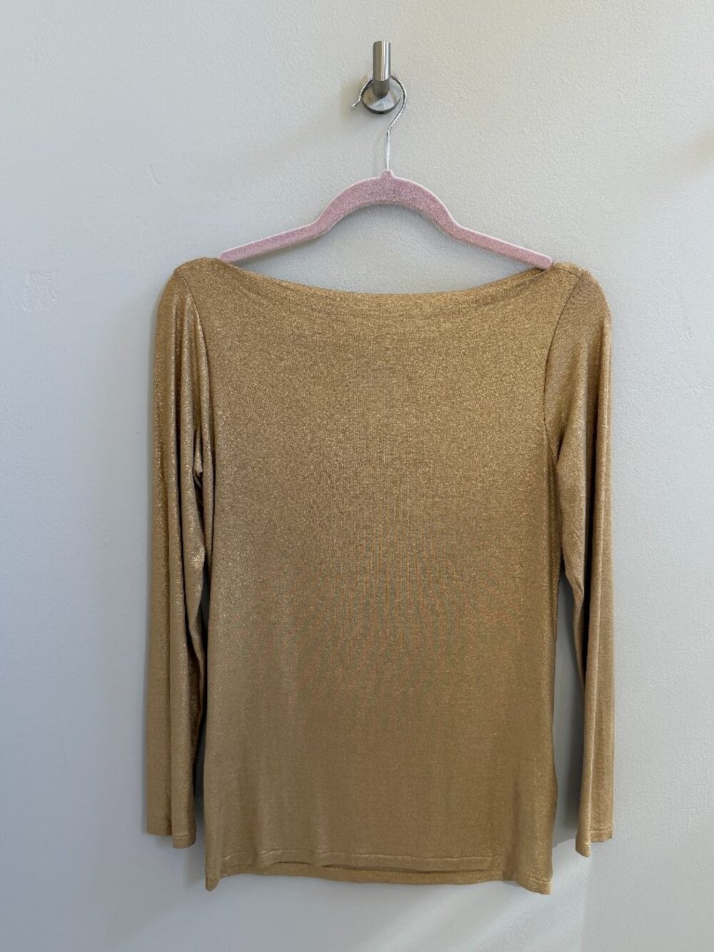 Ralph Lauren Black Label Gold Metallic Bateau Neck Long Sleeve Top
